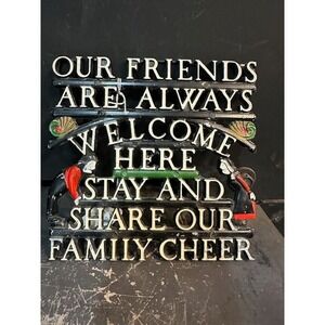 Vintage Cast Iron Our Friends Welcome Sign 1960s Japan Dutch Figures Wall Plaque